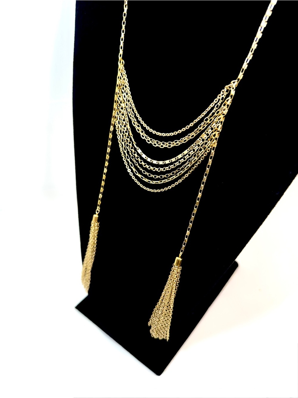 FREE PEOPLE Gold Tiered Chain Tassel Statement Necklace NEW - Picture 4 of 7